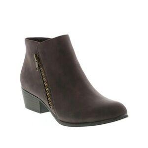UNIONBAY Trista 2 Ankle Booties Brown Faux Leather Side Zip Block Heel Size 9.5